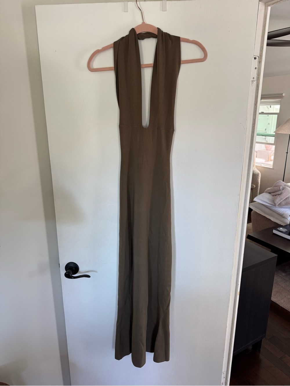 WeWoreWhat Olive Green Halter Maxi Dress